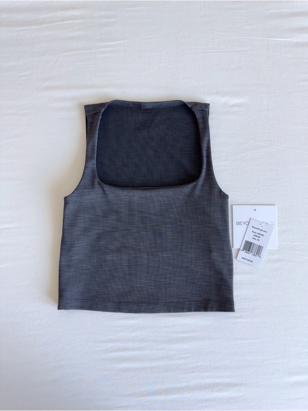 Beyond Yoga Heather Rib Square Neck Cropped Tank Smoke Grey XS